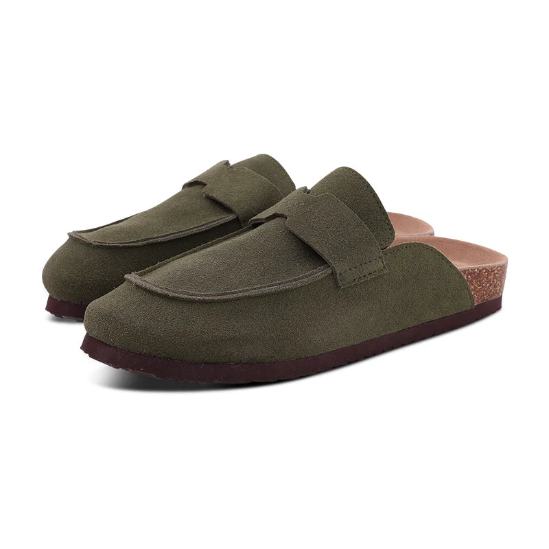 Women's Classic Faux Suede Cork Slippers with Arch Support – Mules for Indoor Comfort