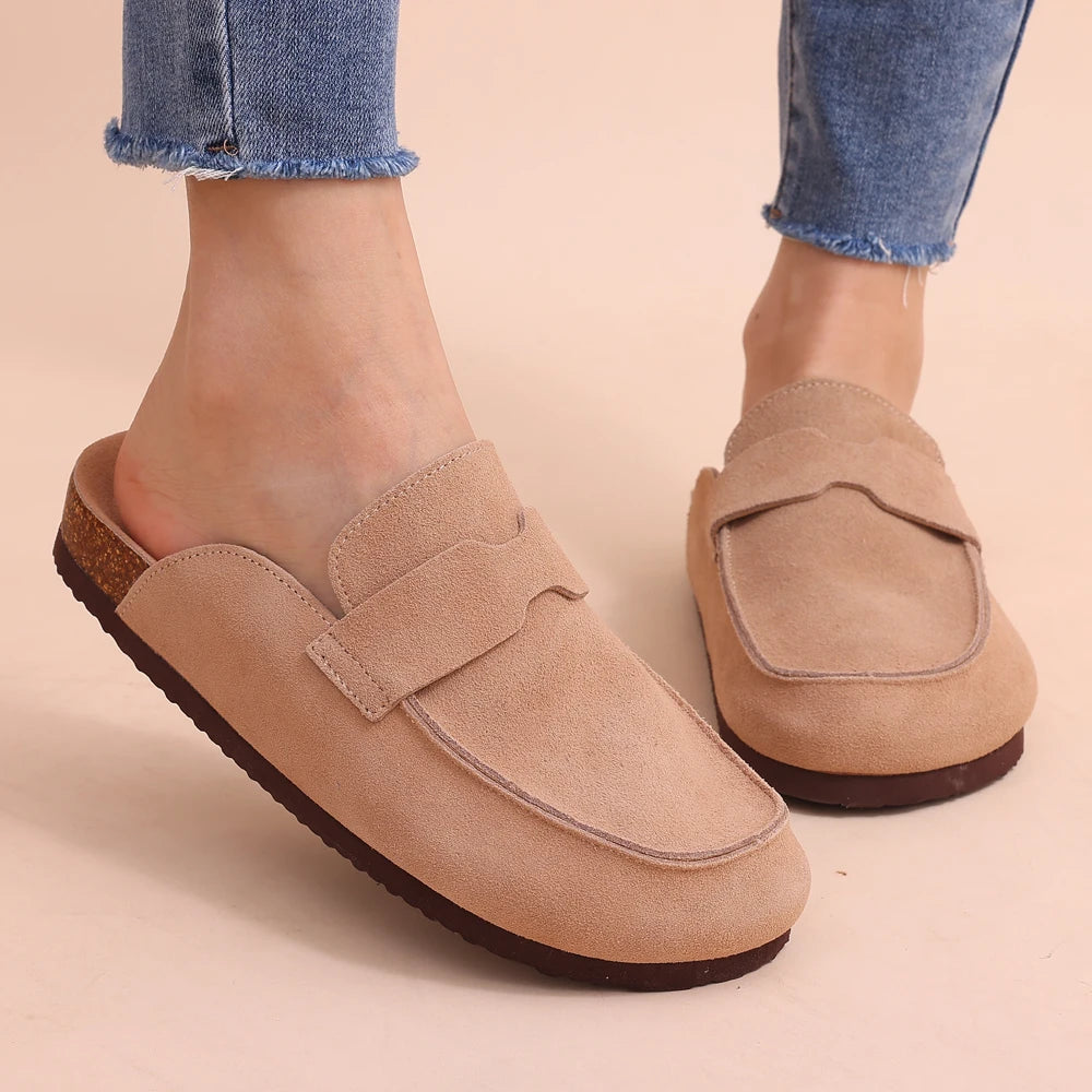 Women's Classic Faux Suede Cork Slippers with Arch Support – Mules for Indoor Comfort