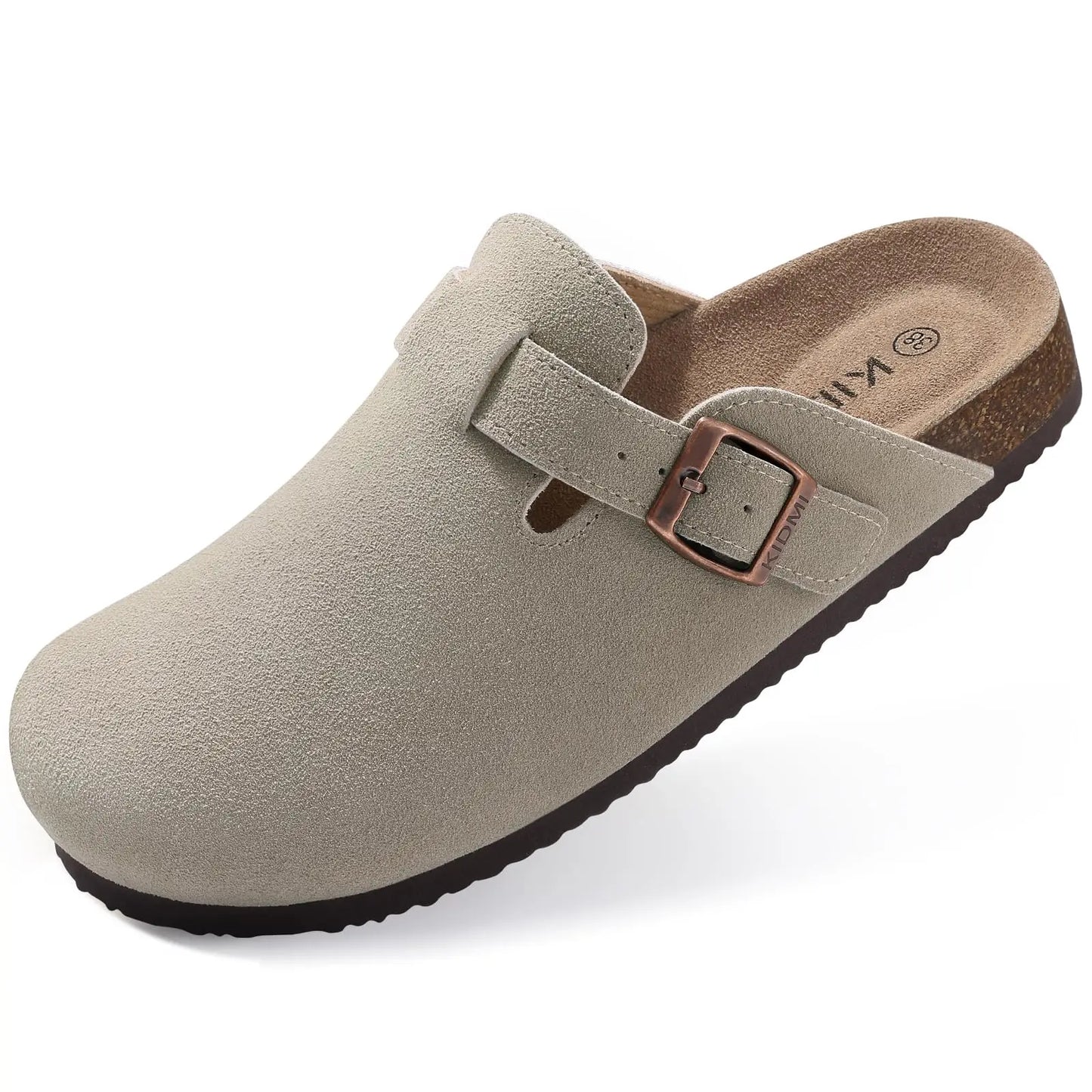 Women's Classic Faux Suede Cork Slippers with Arch Support – Mules for Indoor Comfort