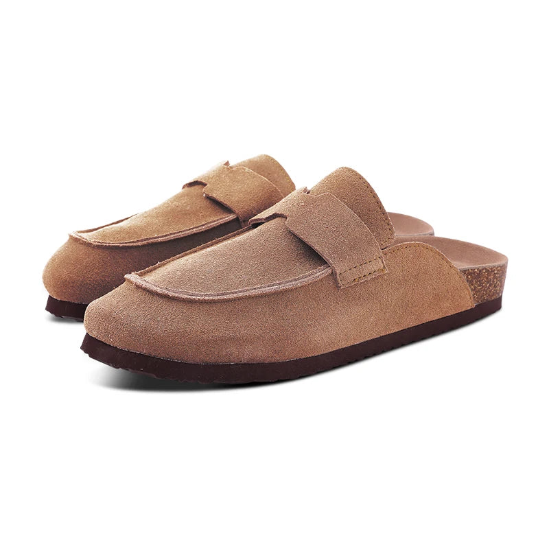 Women's Classic Faux Suede Cork Slippers with Arch Support – Mules for Indoor Comfort