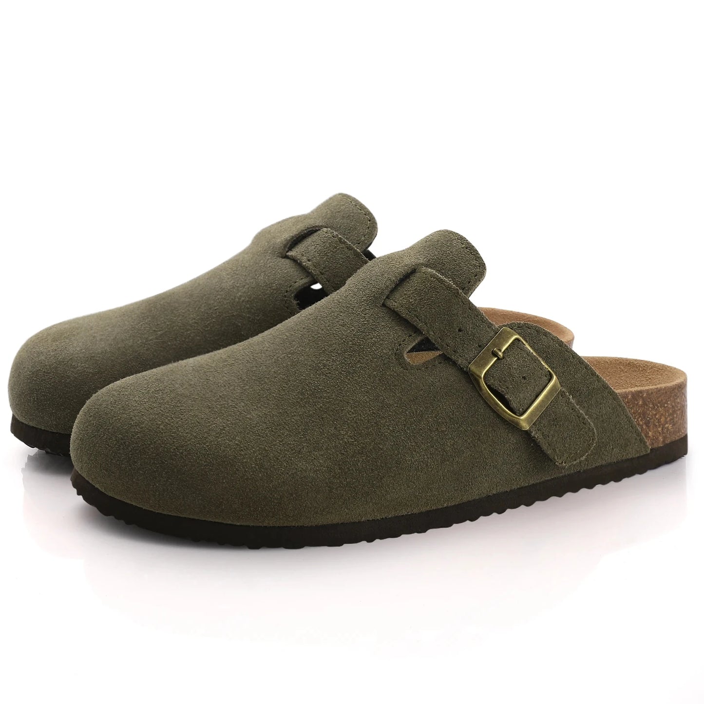 Women's Classic Faux Suede Cork Slippers with Arch Support – Mules for Indoor Comfort