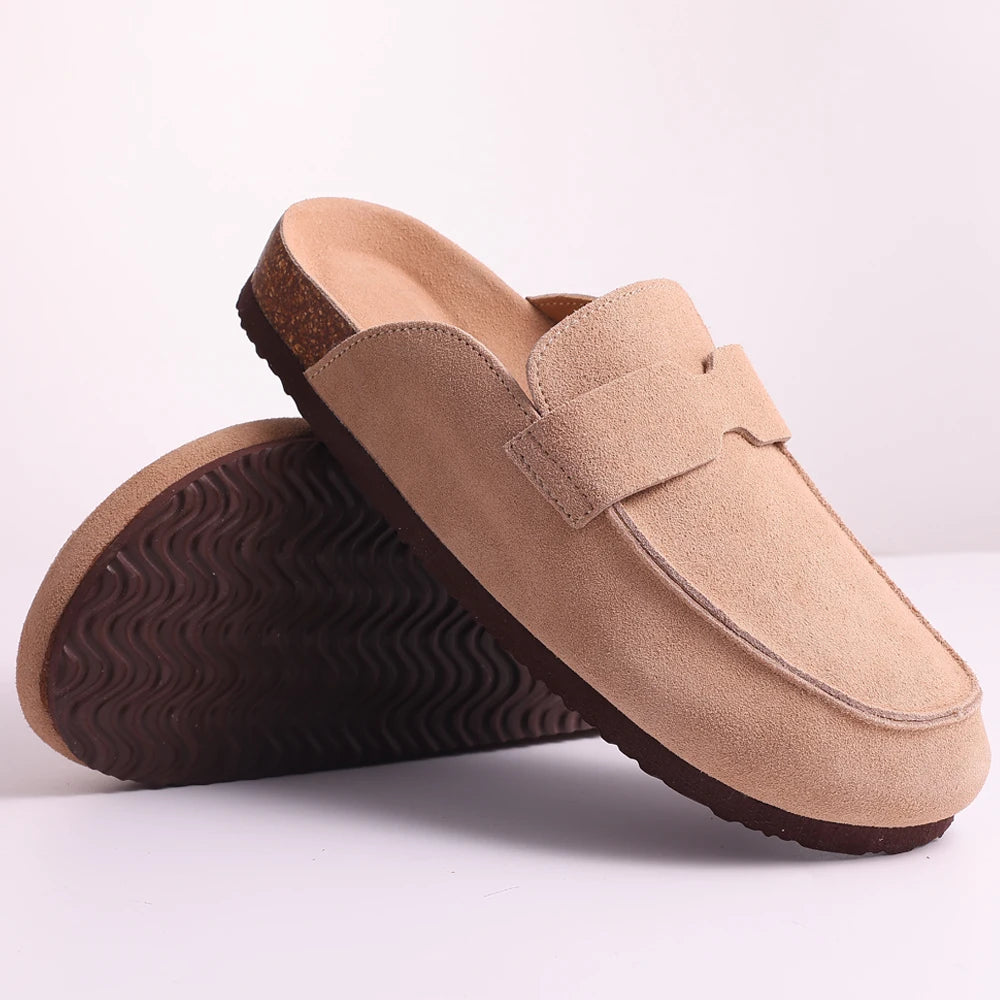 Women's Classic Faux Suede Cork Slippers with Arch Support – Mules for Indoor Comfort
