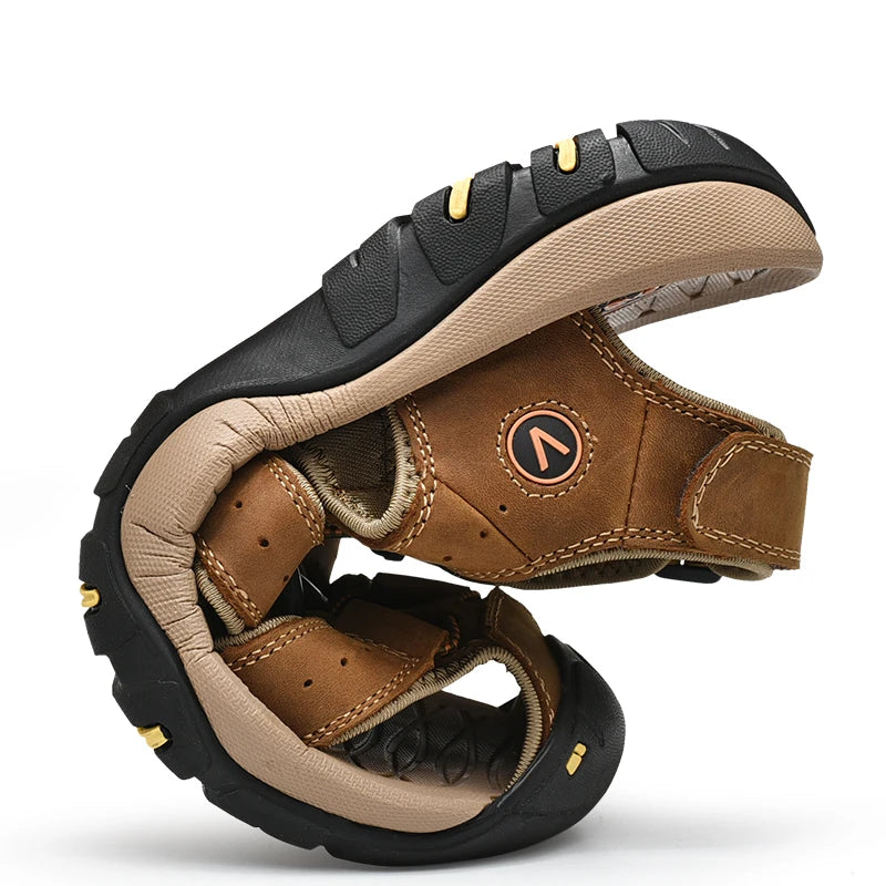 Men's Summer Sandals - Casual Leather Beach Shoes, Breathable Outdoor Sandals
