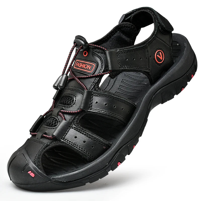 Men's Summer Sandals - Casual Leather Beach Shoes, Breathable Outdoor Sandals