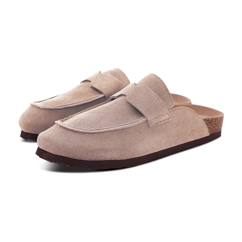 Women's Classic Faux Suede Cork Slippers with Arch Support – Mules for Indoor Comfort