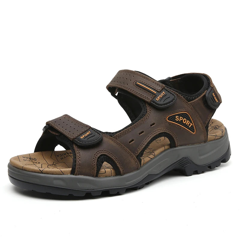 Men's Genuine Leather Sandals – Casual Summer Comfort Beach Slides
