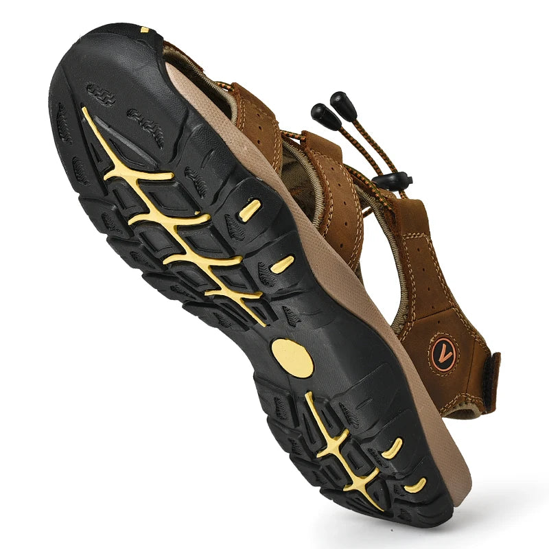 Men's Summer Sandals - Casual Leather Beach Shoes, Breathable Outdoor Sandals