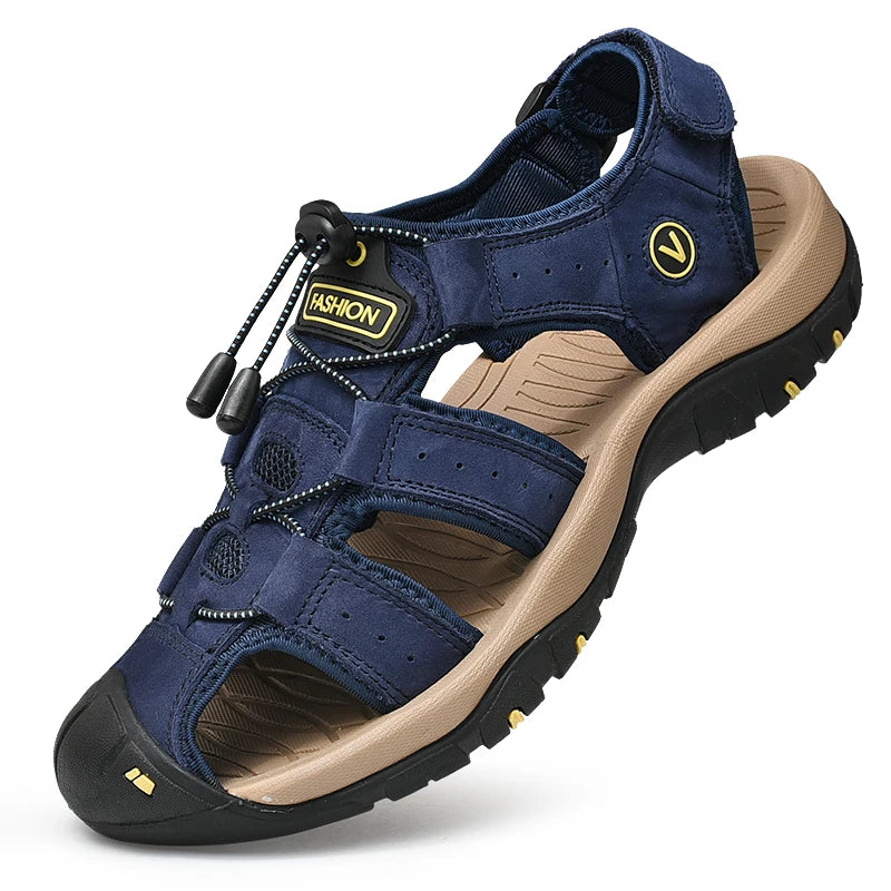Men's Summer Sandals - Casual Leather Beach Shoes, Breathable Outdoor Sandals