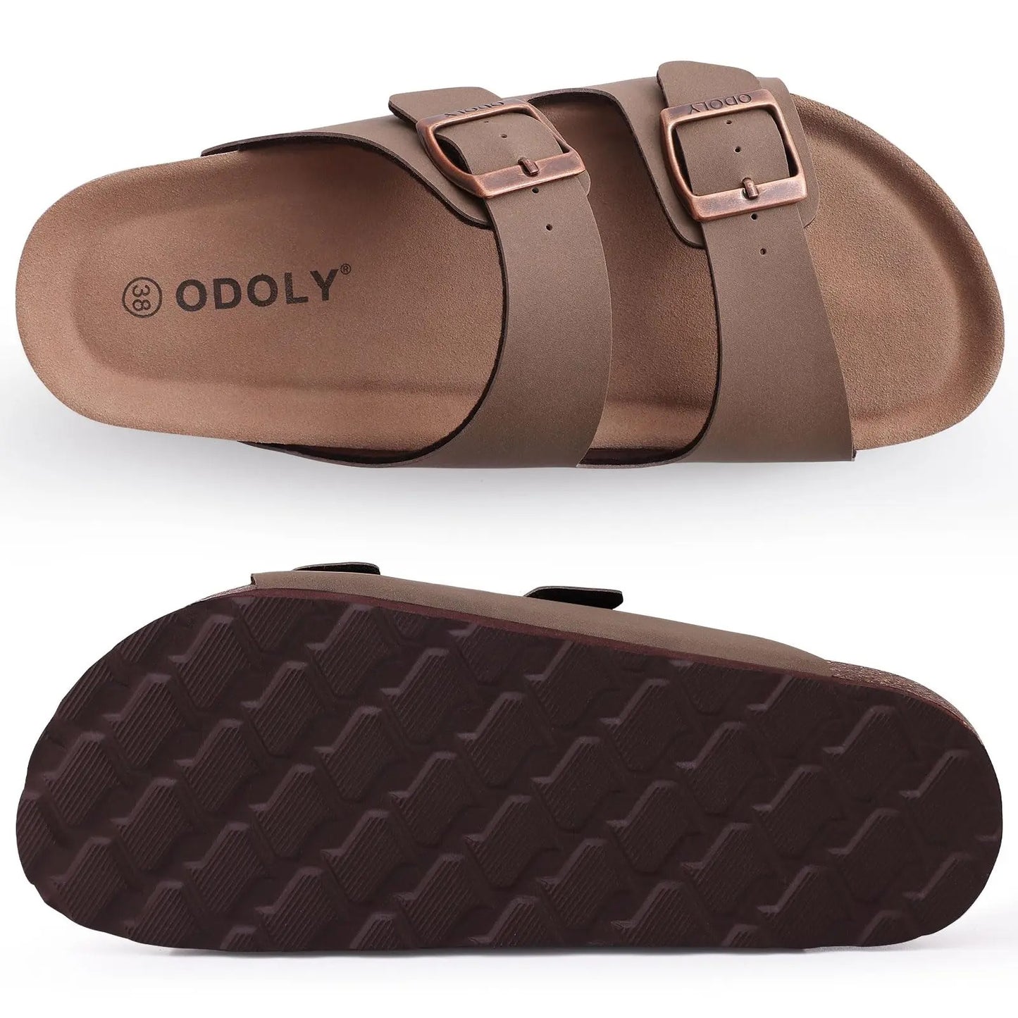 Women’s Open Toe Cork Sandals - Adjustable Buckle, Suede Flat Slippers