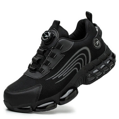 Safety and protection shoes with rotating button lace