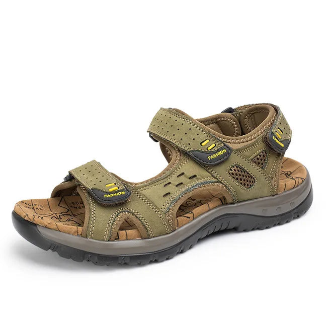 Men's Genuine Leather Sandals – Casual Summer Comfort Beach Slides