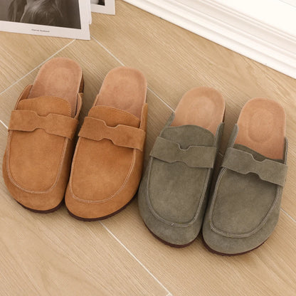 Women's Classic Faux Suede Cork Slippers with Arch Support – Mules for Indoor Comfort