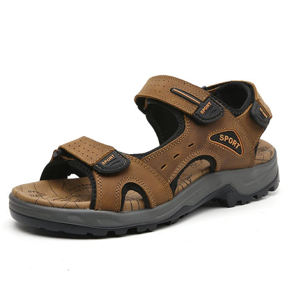 Men's Genuine Leather Sandals – Casual Summer Comfort Beach Slides