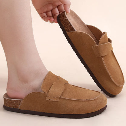Women's Classic Faux Suede Cork Slippers with Arch Support – Mules for Indoor Comfort