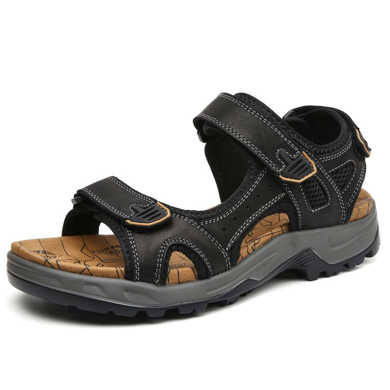 Men's Genuine Leather Sandals – Casual Summer Comfort Beach Slides