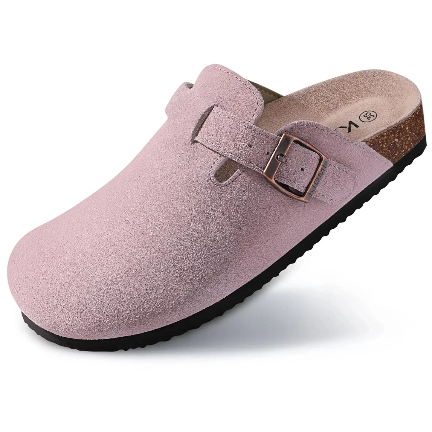 Women's Classic Faux Suede Cork Slippers with Arch Support – Mules for Indoor Comfort