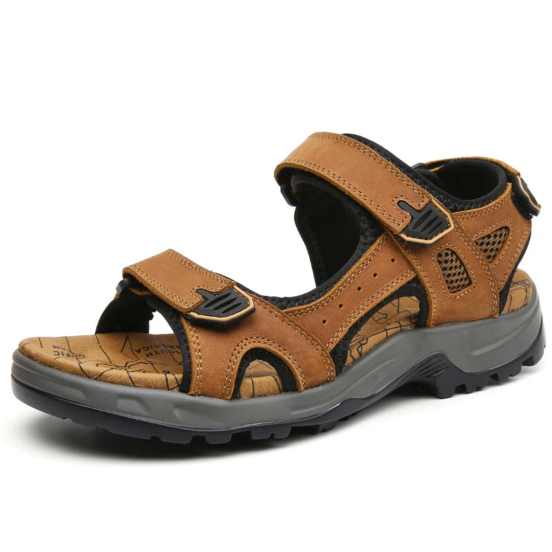 Men's Genuine Leather Sandals – Casual Summer Comfort Beach Slides