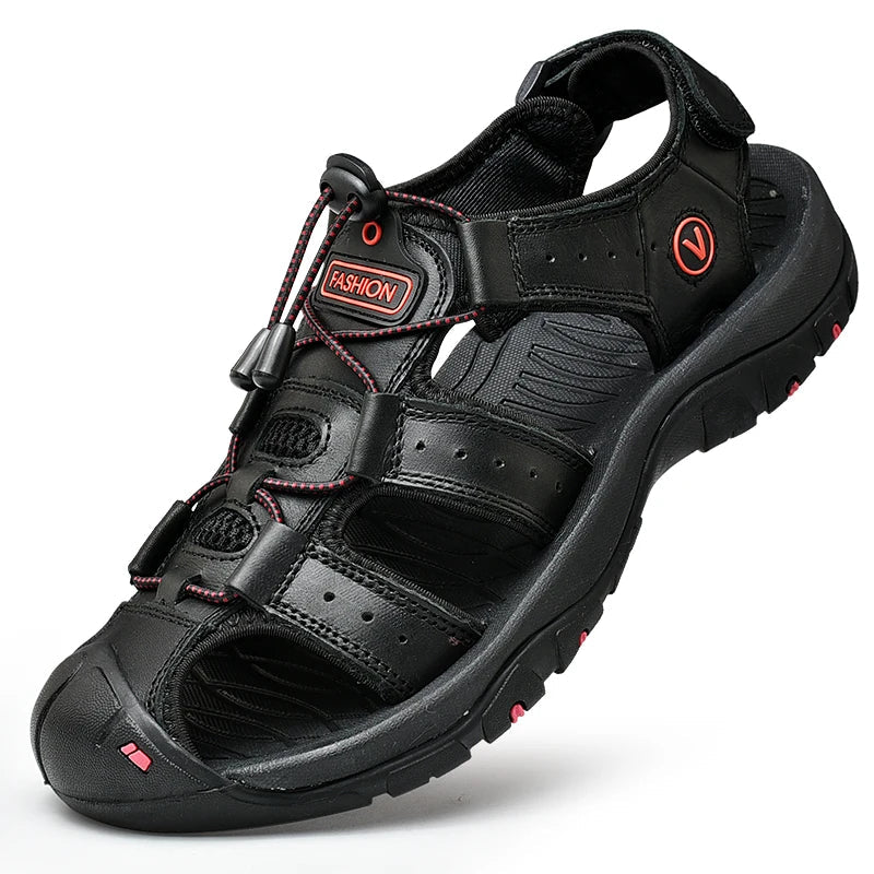 Men's Summer Sandals - Casual Leather Beach Shoes, Breathable Outdoor Sandals