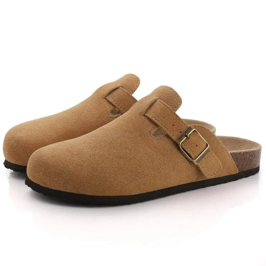 Women's Classic Faux Suede Cork Slippers with Arch Support – Mules for Indoor Comfort