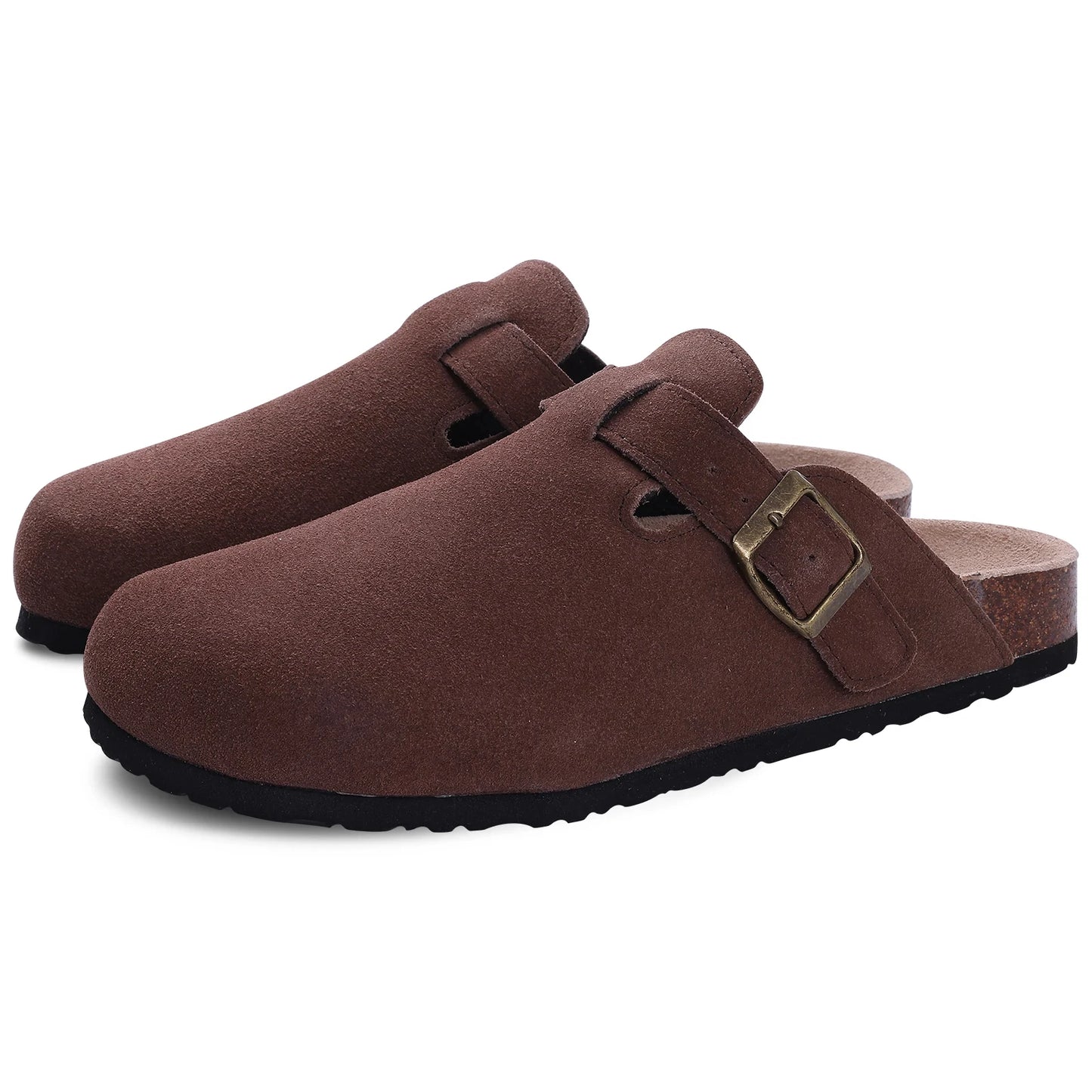 Women's Classic Faux Suede Cork Slippers with Arch Support – Mules for Indoor Comfort