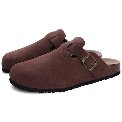 Women's Classic Faux Suede Cork Slippers with Arch Support – Mules for Indoor Comfort